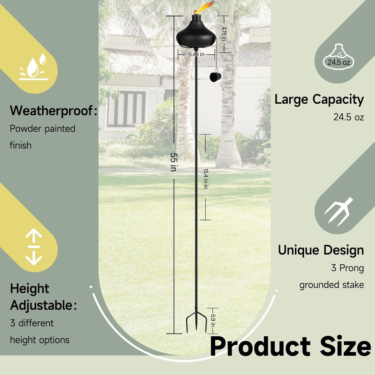 24.5 Oz Citronella Torches for Outside, Garden Torch, 6 Pack