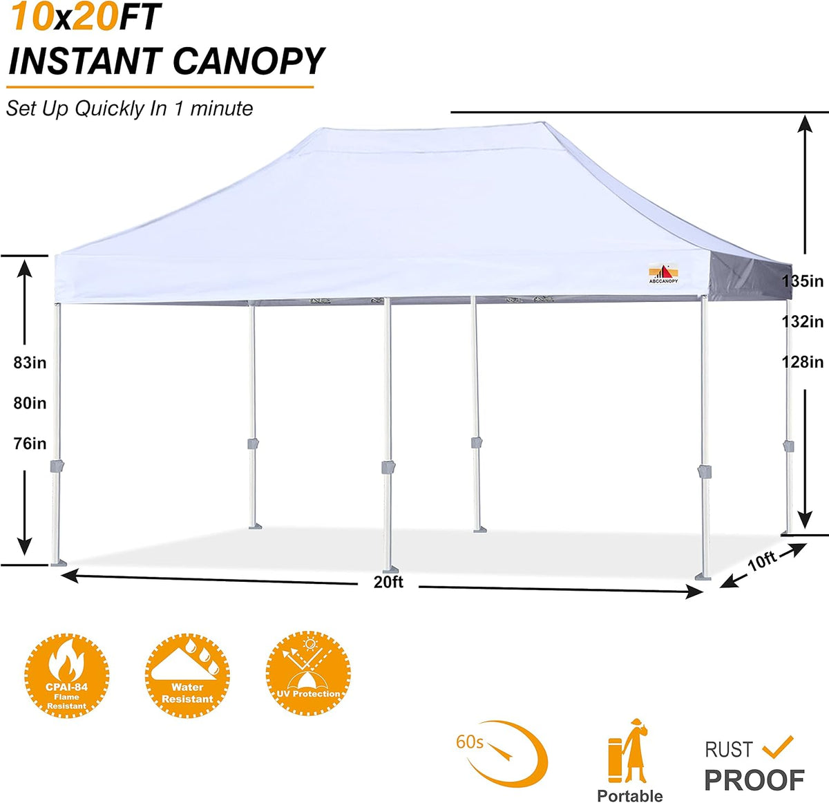 ABCCANOPY Commercial Pop Up Canopy Tent 10x20 Premium-Series, White