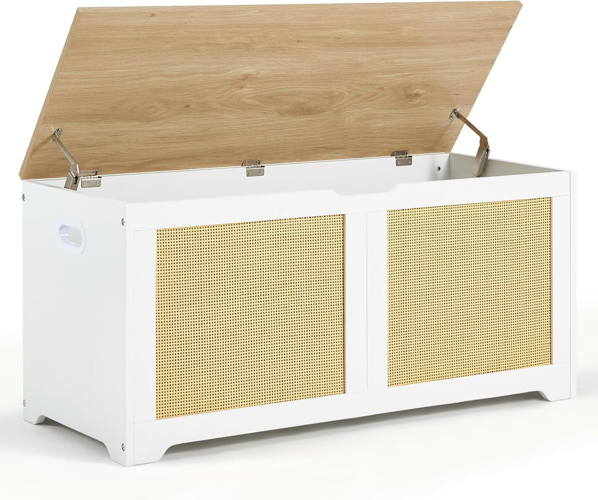 EROMMY 39.4" Storage Chest with 2 Safety Hinges, Rattan Storage Bench, Shoe Bench, Supports 300 lb, for Entryway, Bedroom, Living Room