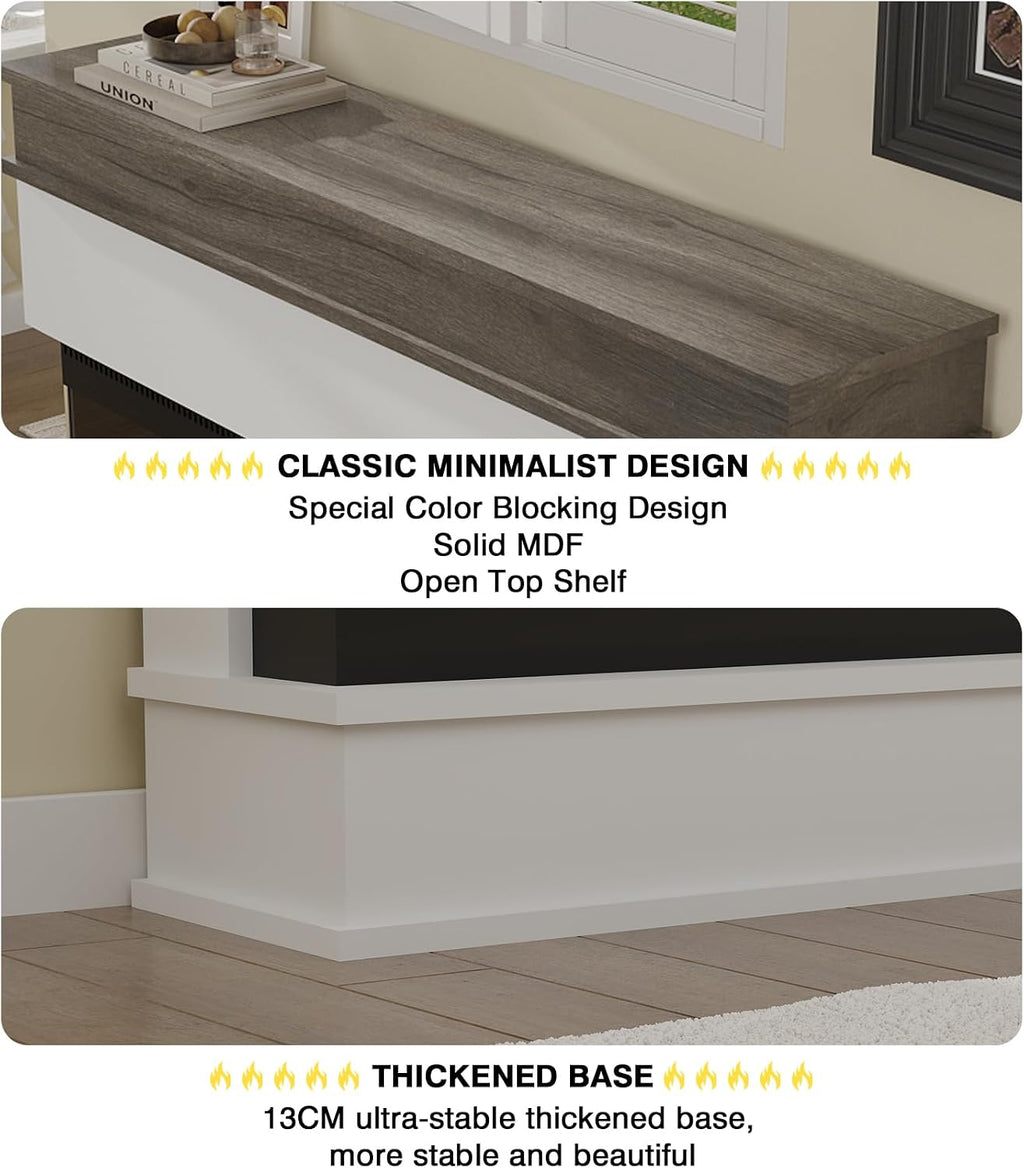 3-Sided View Electric Fireplace Insert - Minimalist Mantel - 12 Color Flame Effect - 1500/750 Watt Heater - Remote Control - Log & Crystals(40", White)