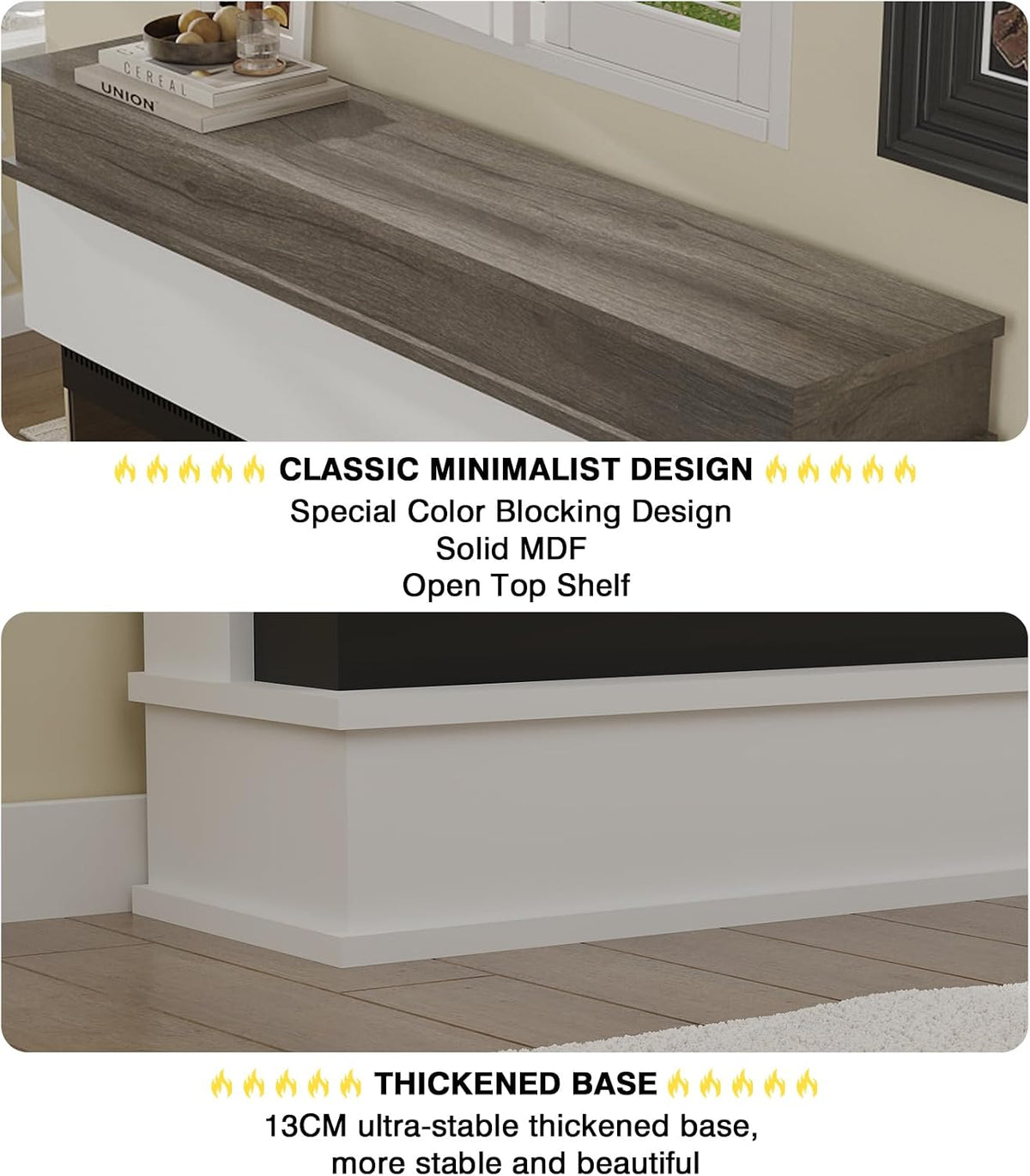 3-Sided View Electric Fireplace Insert - Minimalist Mantel - 12 Color Flame Effect - 1500/750 Watt Heater - Remote Control - Log & Crystals(40", White)