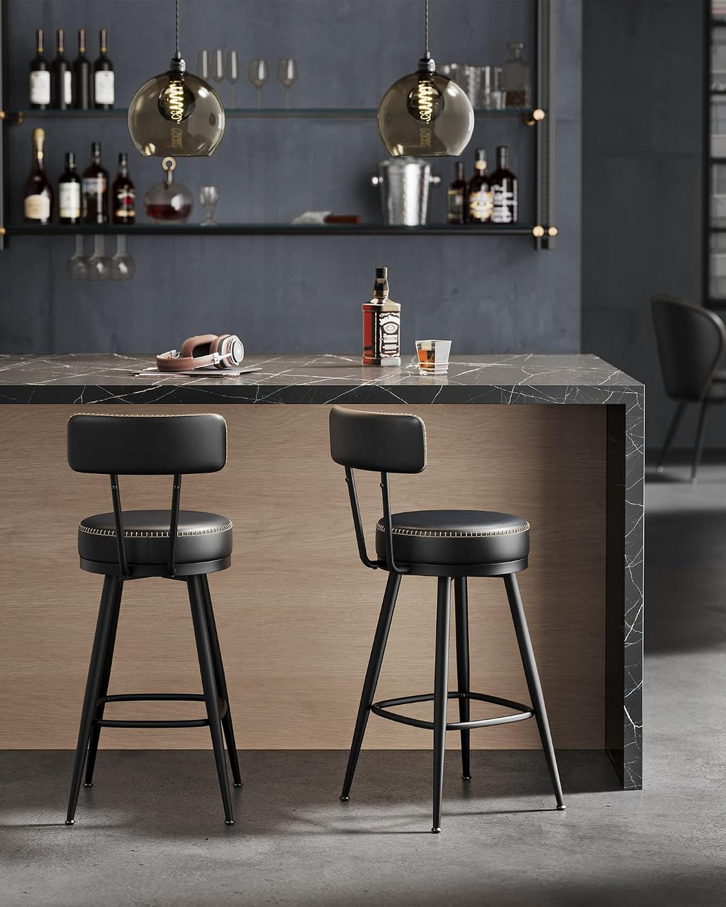 VASAGLE Bar Stools Set of 2, Swivel Counter Height with Back, 25.6-Inch