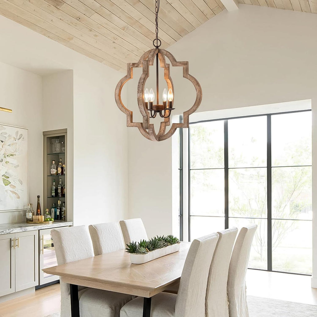 22" Farmhouse Chandelier Orb Distressed Wood Oak Dining Room Light Fixture