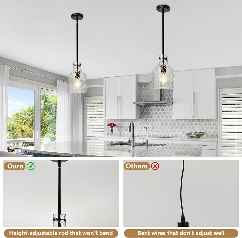wilon industrial glass pendant lights for kitchen island, front angle view