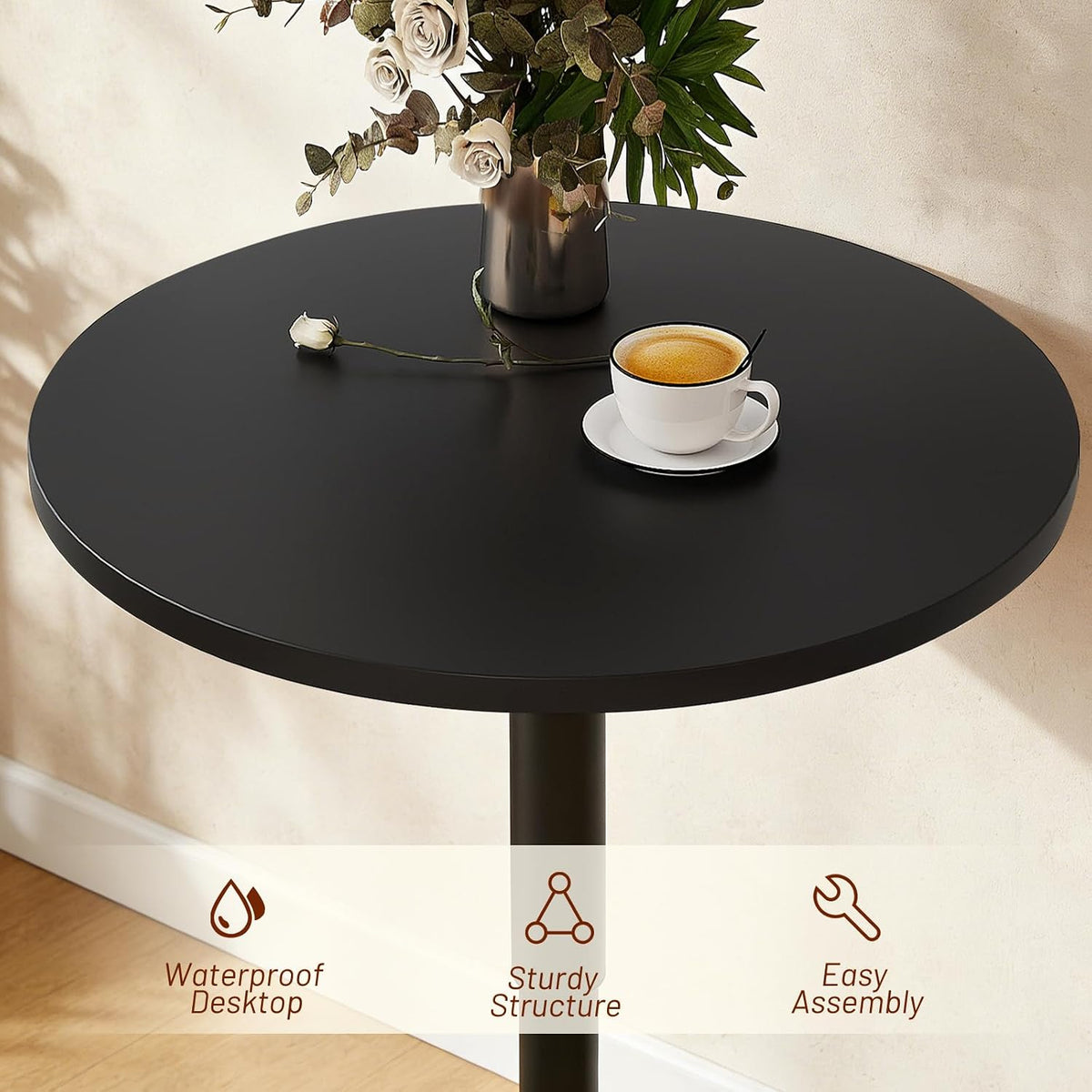 Furniliving Adjustable Height Pub Table 27''-36'', Round Cocktail Tables for Parties, High Top Table for Bistro, Dining Room, Restaurant, Cafe, Events, Set of 2, Black