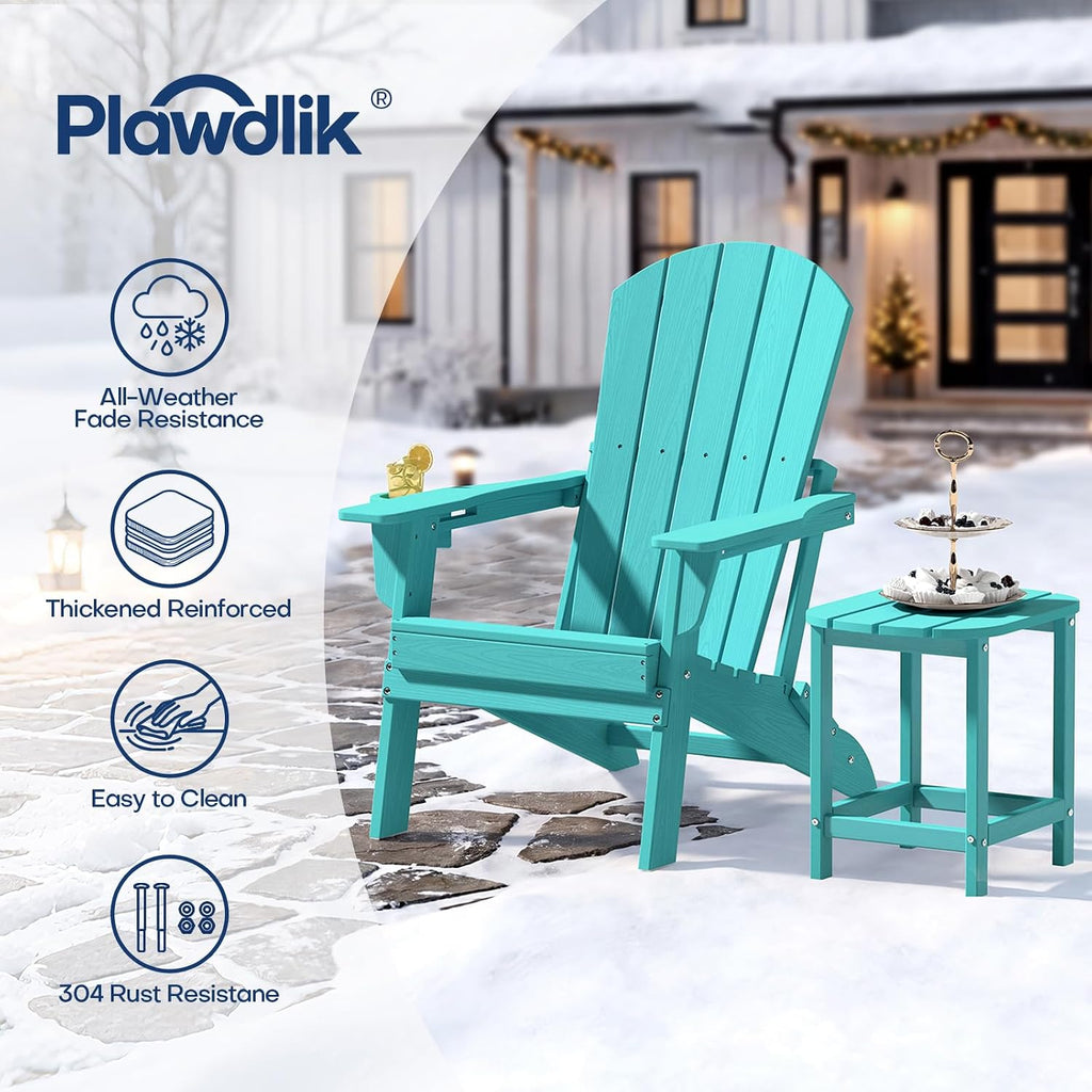 Plawdlik Folding Adirondack Chair, Wooden Textured with Cup Holder, Aruba