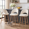 Swivel Bar Stools Set of 3, Counter Height Barstools for Kitchen Island, 26" Seat Height Bar Chairs for Dining Room, Velvet Upholstered Bar Stool with Back and Footrest, White
