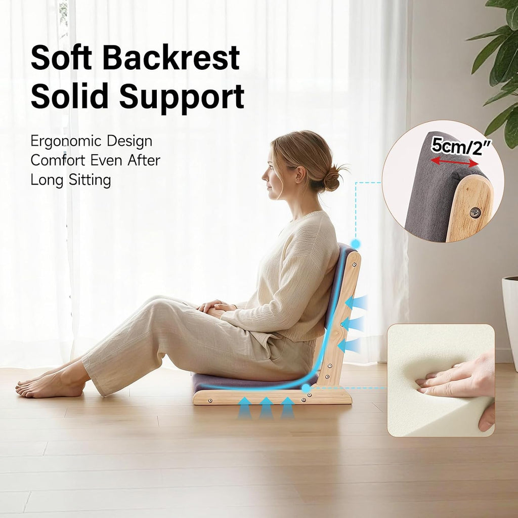 Tiita 2-Pack Foldable Meditation Floor Chairs, Back Support, Wood Dark Grey