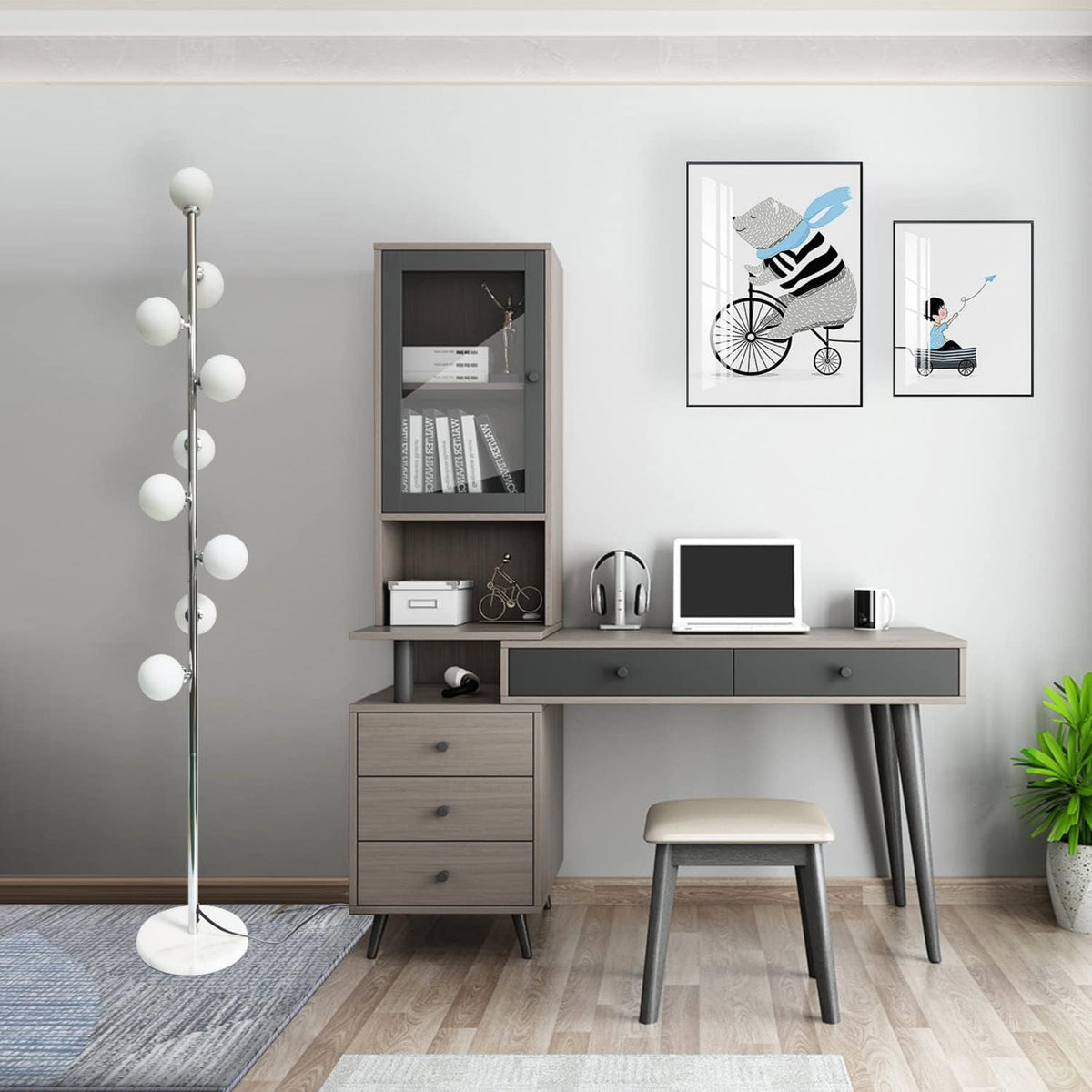 Hsyile Modern Creative Floor Lamp for Living Room,Bedroom,Office,Globe High Pole Standing Lamp, Tree Lamp Chrome Finish,9 Bulbs Included
