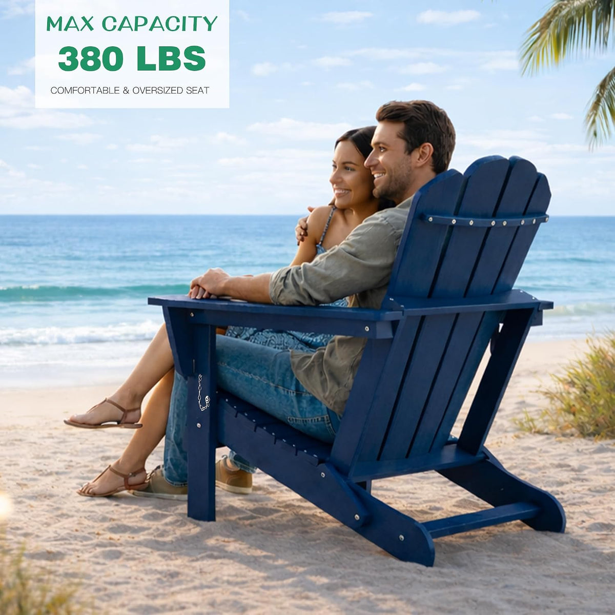 Domi Folding Adirondack Chair Set of 8, HDPE All-Weather Adirondack Chairs with Cup Holder, Outdoor Plastic Fire Pit Chairs Wood Texture for Poolside, Patio, Backyard, Deck (Blue)