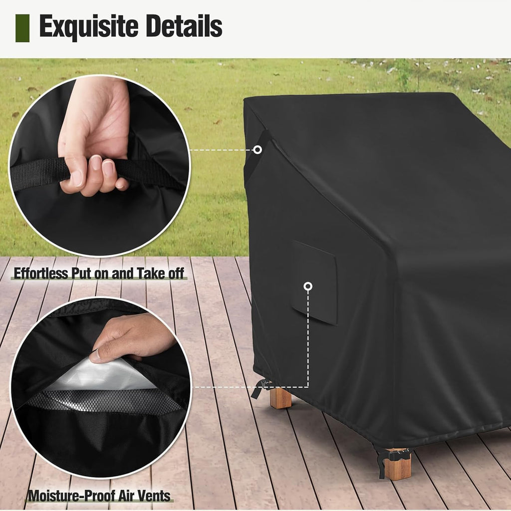 MR. COVER Patio Chair Covers Waterproof, Outdoor Furniture Covers for Rocking Chair, Heavy Duty Anti UV Chair Cover, Fits up to 40"W x 40"D x 35"H, Air Vent and Handles Included,Black, 2 Pack
