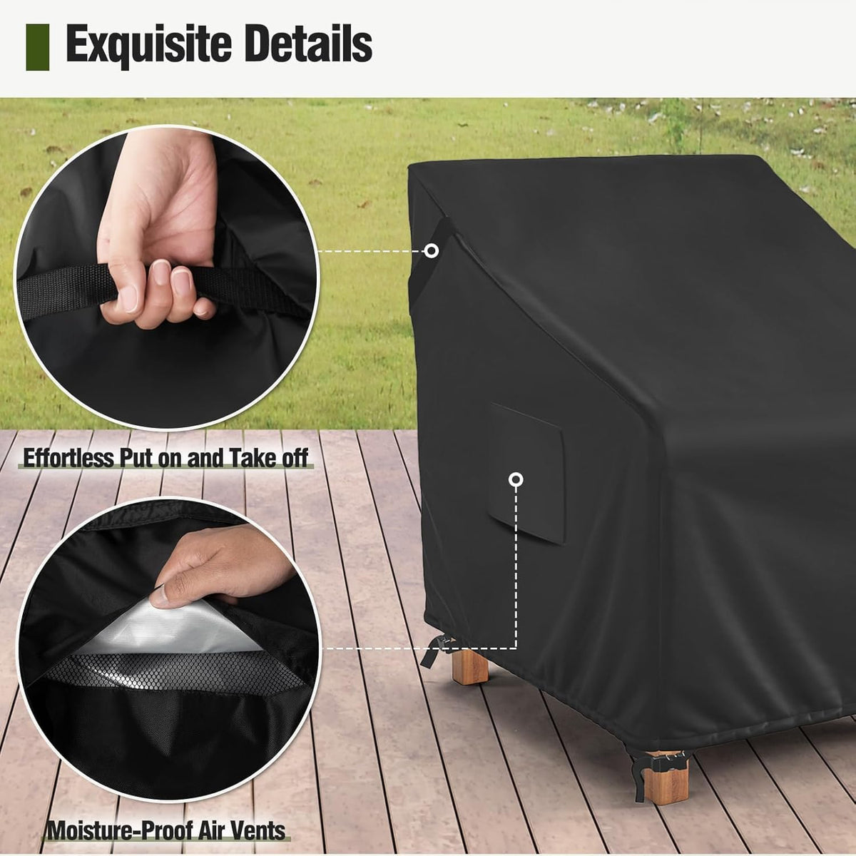 MR. COVER Patio Chair Covers Waterproof, Outdoor Furniture Covers for Rocking Chair, Heavy Duty Anti UV Chair Cover, Fits up to 40"W x 40"D x 35"H, Air Vent and Handles Included,Black, 2 Pack