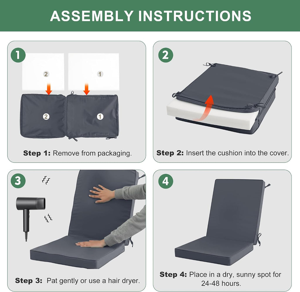 Summsun High Back Outdoor Chair Cushions, 20 x 20 Inch, Dark Grey