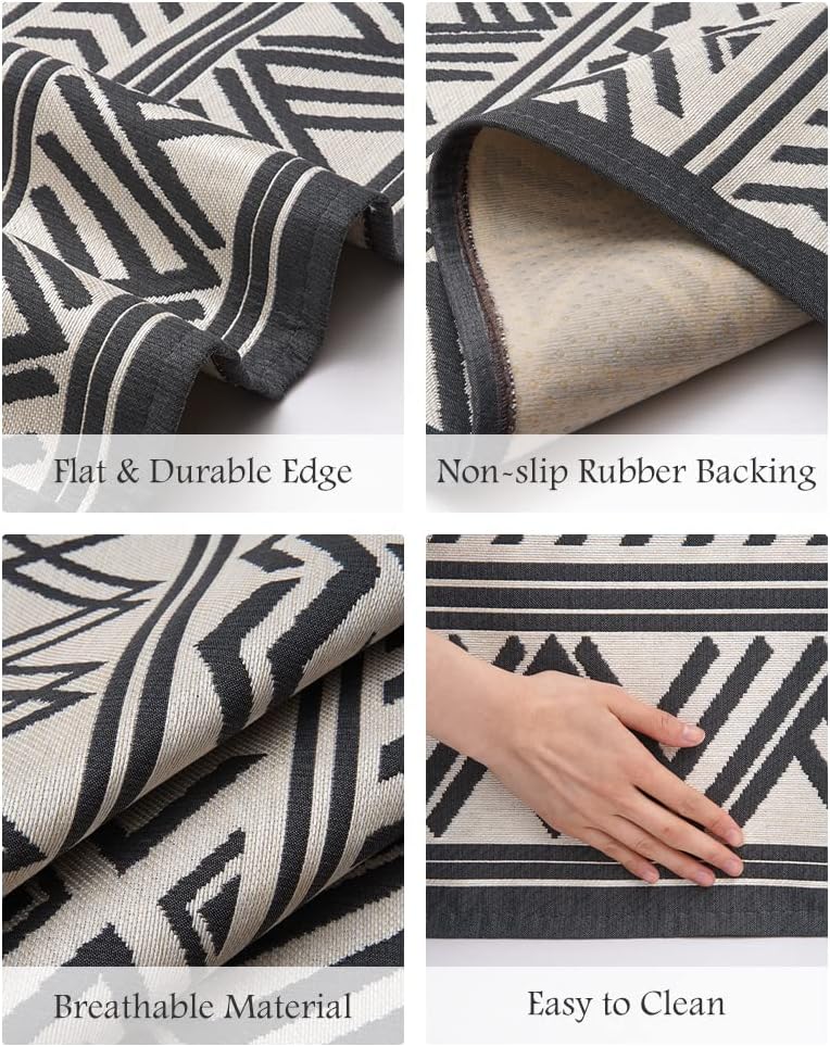 Outdoor Rug Carpet 9x12 ft, Flatweave Textured Outdoor Patio Rug Non Slip Indoor Outdoor Rugs with Rubber Particles Backing Boho Outdoor Area Rug for Patio Deck Front Porch Backyard Balcony