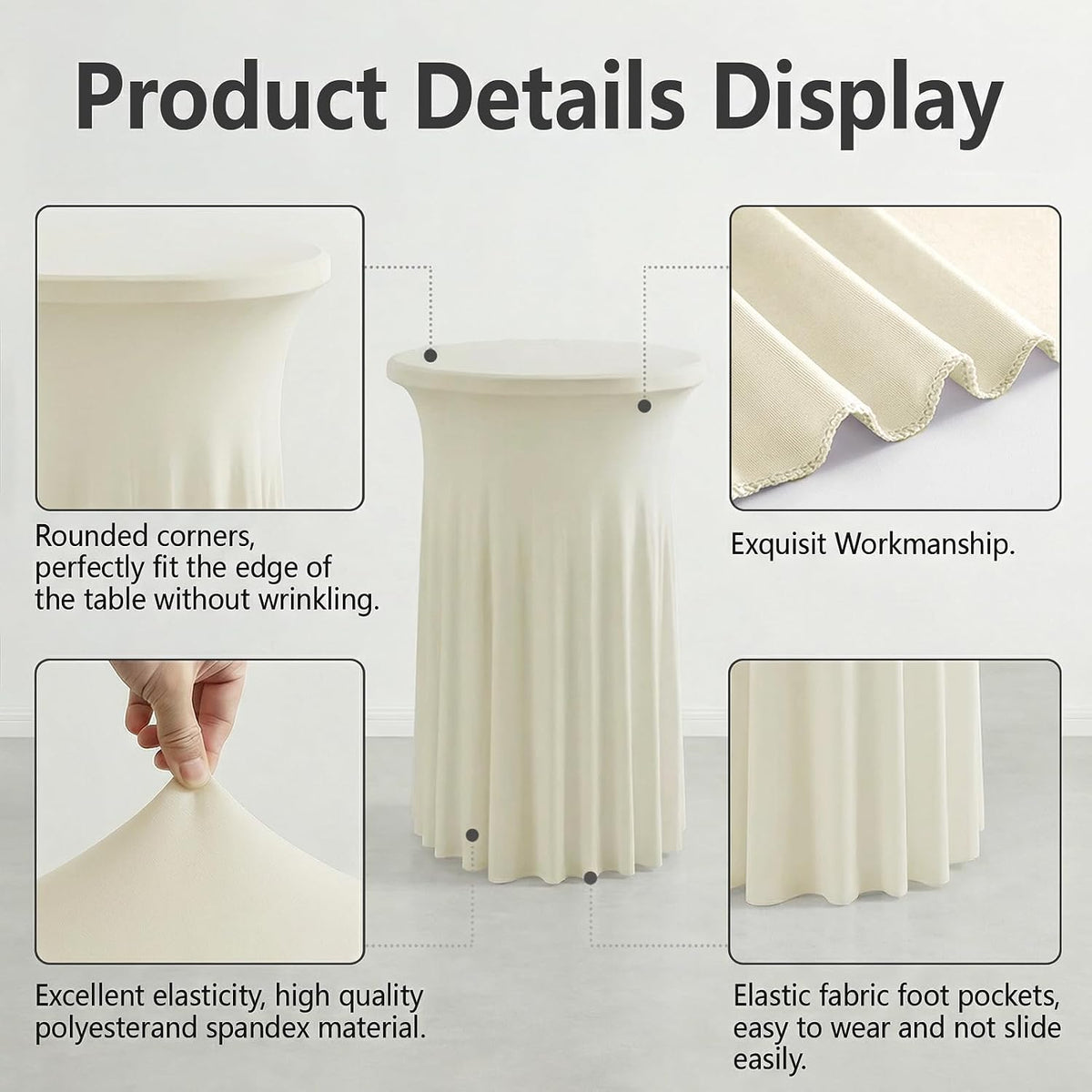 artsocket cocktail table covers, ruffle skirt, 2-pack, spandex, side view