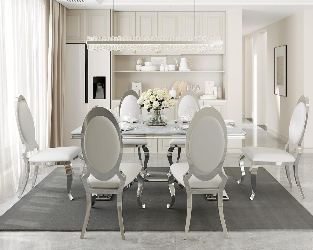 Dining Table, 70" Rectangular Modern Kitchen and Dining Room Table with Silver U-Base in Grey Silver