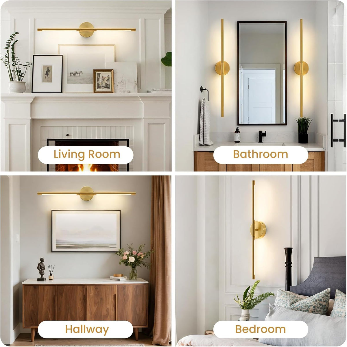 Lightania Hardwired Wall Sconces Set of Two, 28'' Modern Gold LED Wall Lights, 360° Rotatable, 2700K-5000K Adjustable, 3CCT Dimmable Wall Sconce Light Fixture for Living Room Bedroom Hallway, ETL