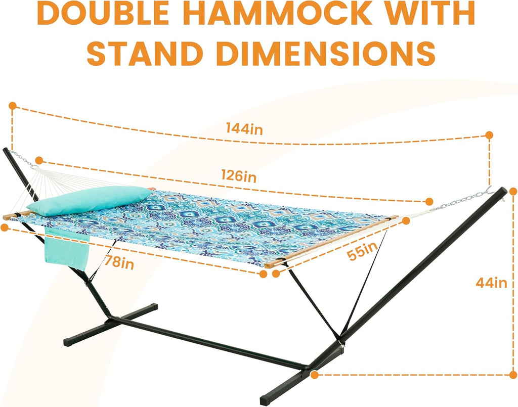 Lazy Daze Double Hammock with Stand, Balance Straps & Carry Bag for Outside