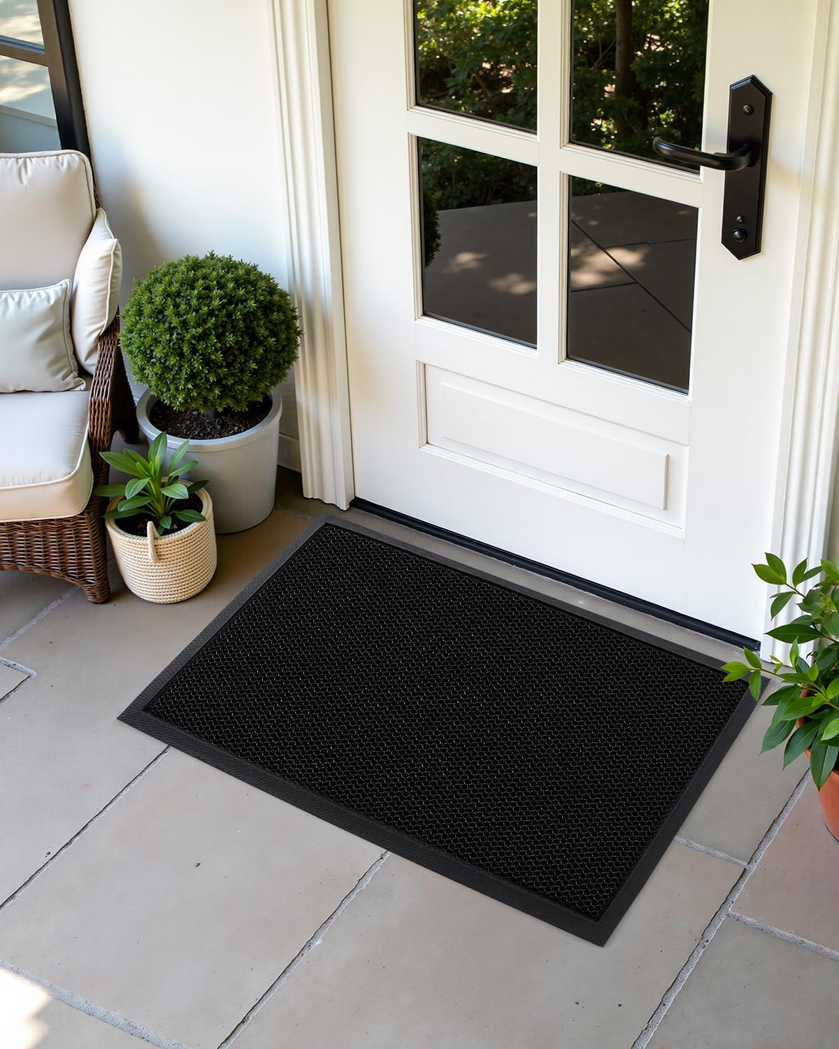 Color&Geometry Outside Welcome Front Door Mat, 24"x36" Black