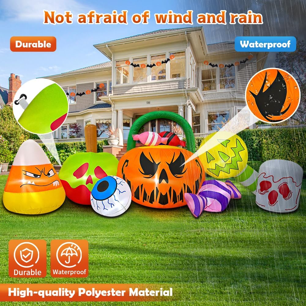 10 FT Halloween Inflatable Blow up Outdoor Decorations Pumpkin Ghost Combo, Halloween Decorations Outdoor Inflatable Bow Up Pumpkin Decoration Outdoor with LED Inflatable Halloween for Yard Garden