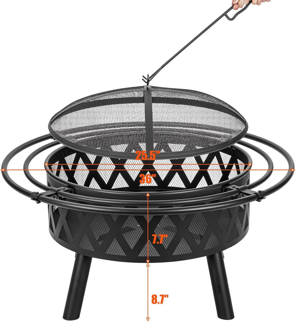 EcoNook 36 Inch Wood Burning Fire Pit with Spark Screen & Fire Poker