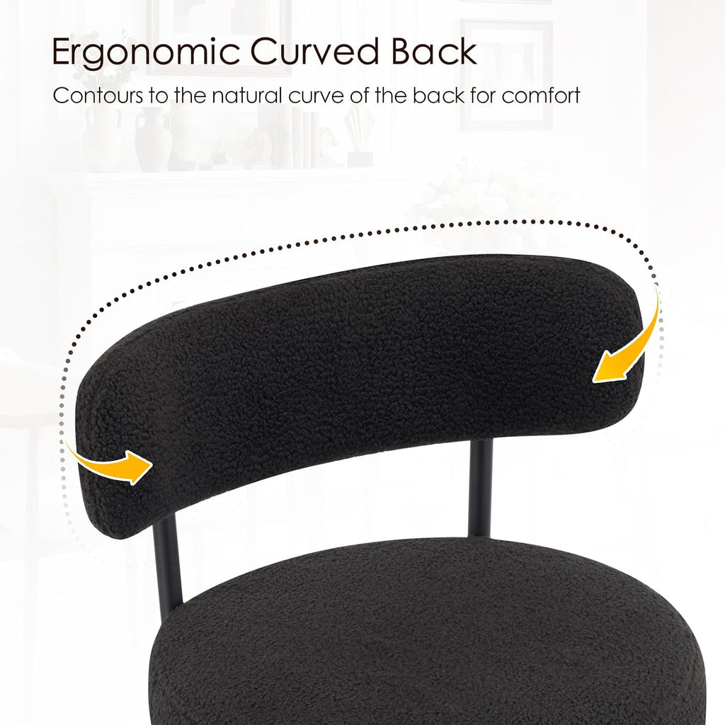 Furniliving 28'' Bar Stools Set of 3, Modern Boucle Counter Height Bar Stools with Ergonomic Curved Back, Upholstered Kitchen Stools, Barstools for Kitchen Island, Bar, Cafe, Black