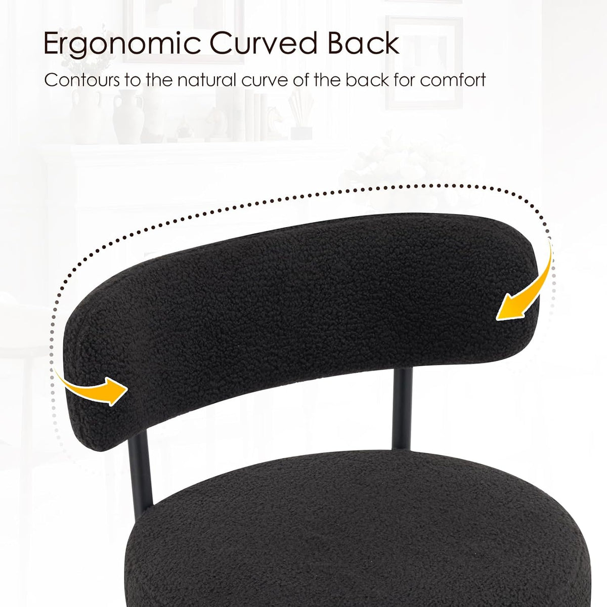 Furniliving 28'' Bar Stools Set of 3, Modern Boucle Counter Height Bar Stools with Ergonomic Curved Back, Upholstered Kitchen Stools, Barstools for Kitchen Island, Bar, Cafe, Black
