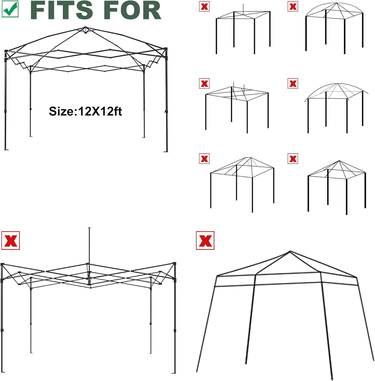 Canopy Replacement Top for Most 12x12 Straight Leg Frame
