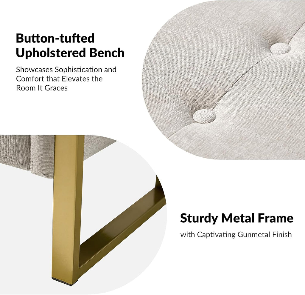 EcoHarbor Living Modern Storage Ottoman Bedroom Bench, End of Bed Bench with Gold Metal Legs, Upholstered Footrest Stool for Living, Dining Room, Entryway and Hallway(Beige 55inch)
