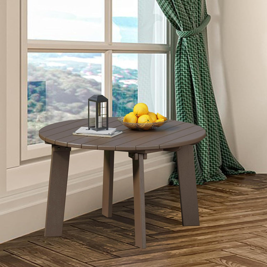 Outdoor Round Coffee Table, Adirondack Patio Coffee Table, Outdoor Large Side Table for Balcony Lawn (Brown)