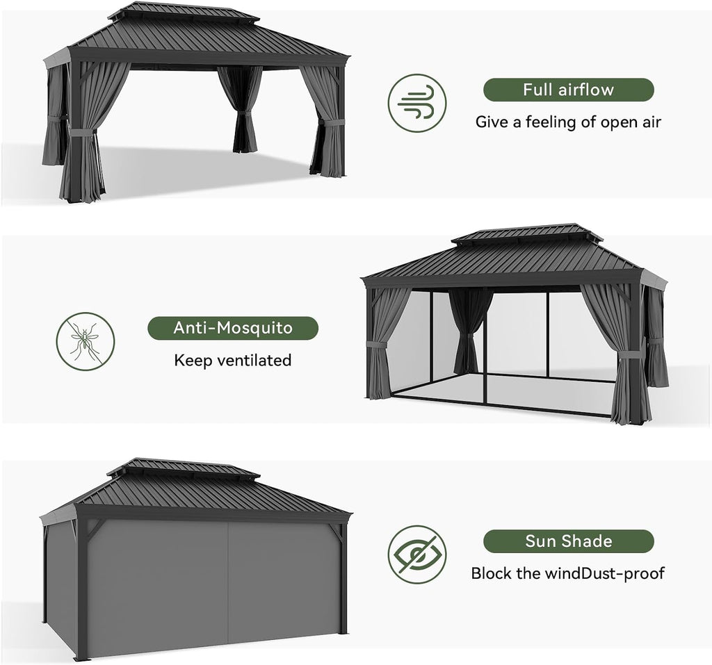 Aoxun 12' X 16' Hardtop Gazebo with Built in Drainage, Aluminum Gazebos