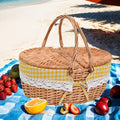 Large 15.4" Wicker Picnic Basket with Removable Liner Empty Picnic Baskets with Lid, Picnic Hamper with Foldable Handles for Picnic, Yellow Checkered, Large
