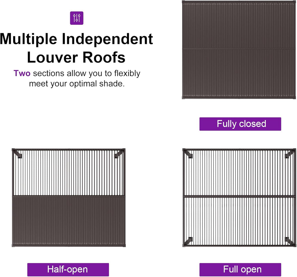 PURPLE LEAF Patio Louvered Pergola 11' x 15' Outdoor Hardtop Gazebo Bronze