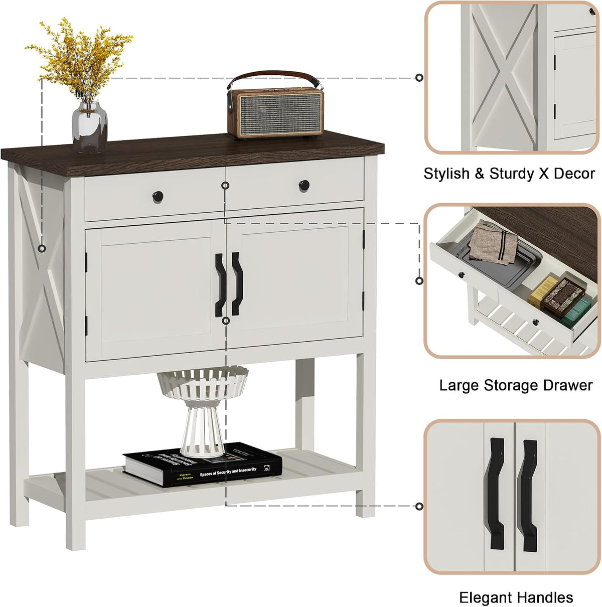 ChooChoo Farmhouse Console Table, 33.5" W Entryway Cabinet with Drawer