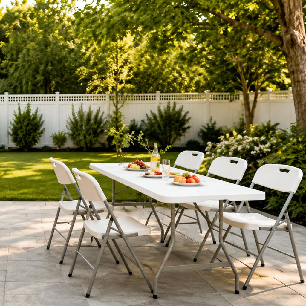 6ft Folding Table Heavy Duty Plastic Portable Picnic Table