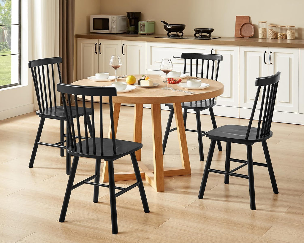 PrimeZone Windsor Dining Chairs Set of 6 with Spindle Back, Black