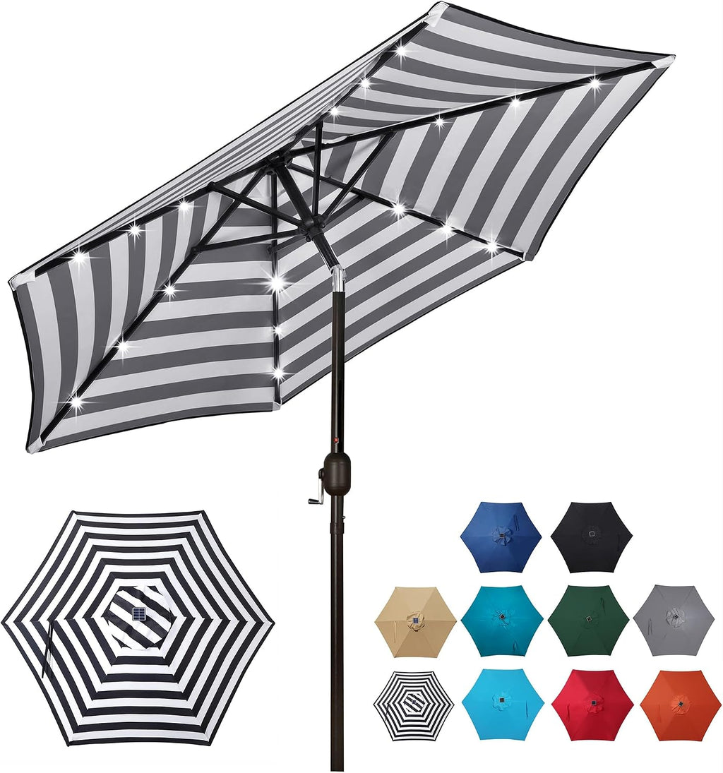 Blissun 7.5 ft Solar Umbrella, 18 LED Lighted Patio Umbrella, Table Market Umbrella