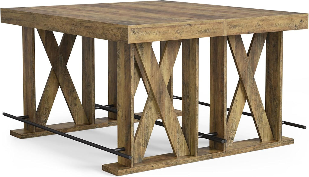 LITTLE TREE 63" Bar Table, Pub Table with Metal Footrest (Rustic Brown,2)