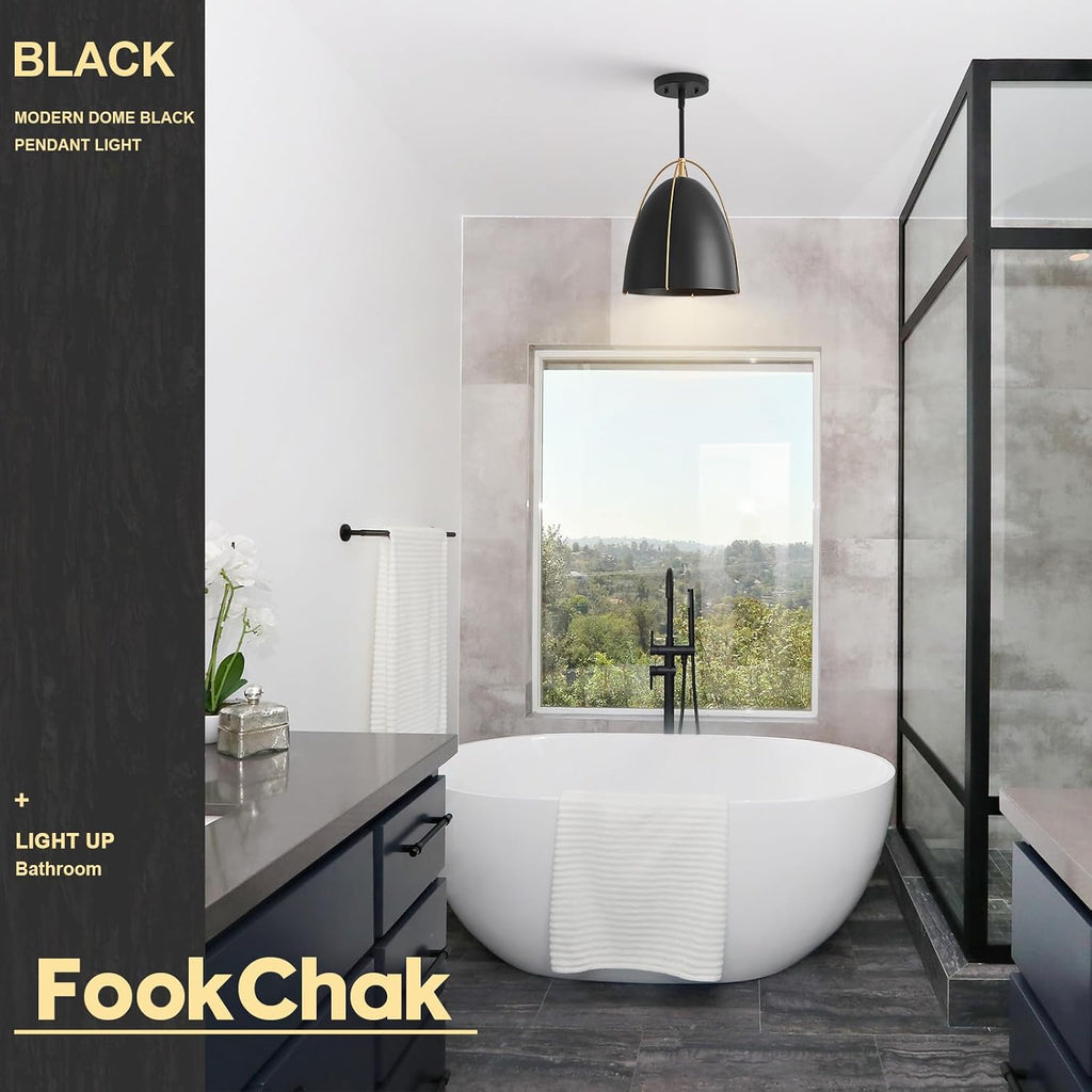Black Dome Pendant Light 10in Kitchen Island Pendant Lighting Modern Black & Gold Ceiling Pendant Light Fixture for Kitchen Sink Dining Room, E26