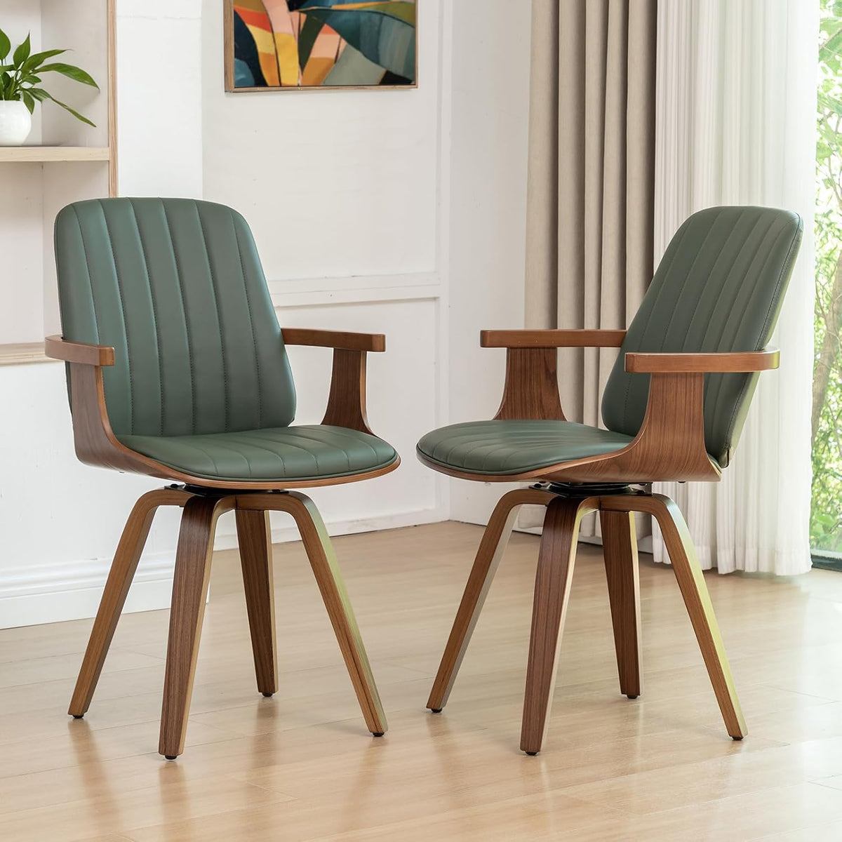 MCM dining Chairs, Faux Leather Dining Chairs with Walnut Craftsmanship
