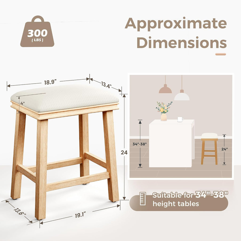 MAISON ARTS White Bar Stools Set of 4, Solid Wood Kitchen Stools
