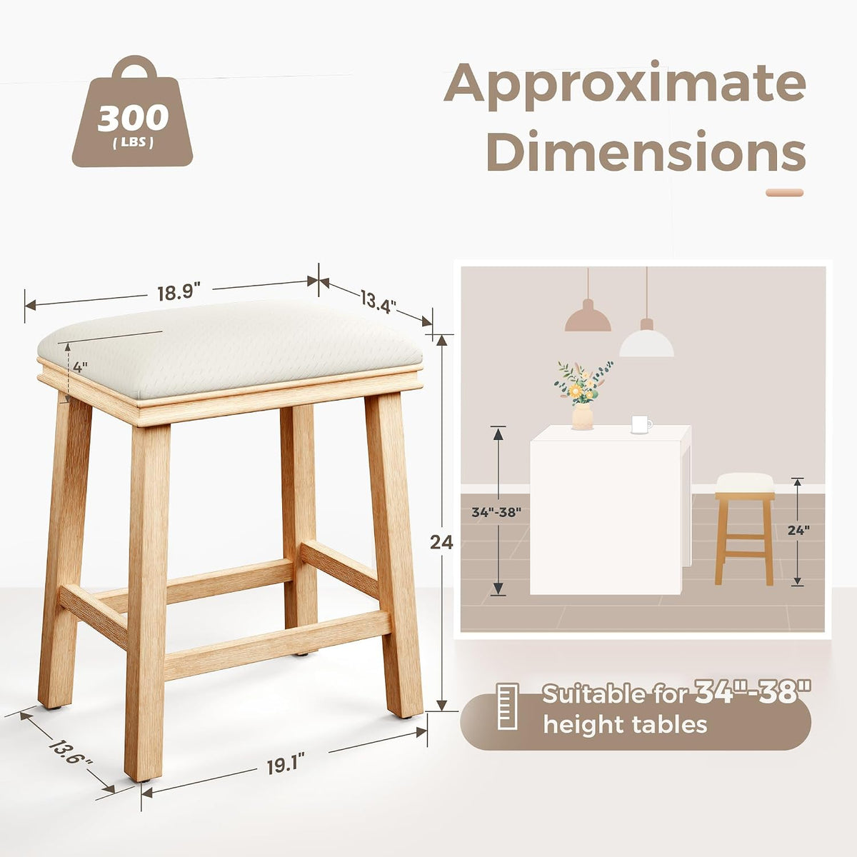 MAISON ARTS White Bar Stools Set of 4, Solid Wood Kitchen Stools