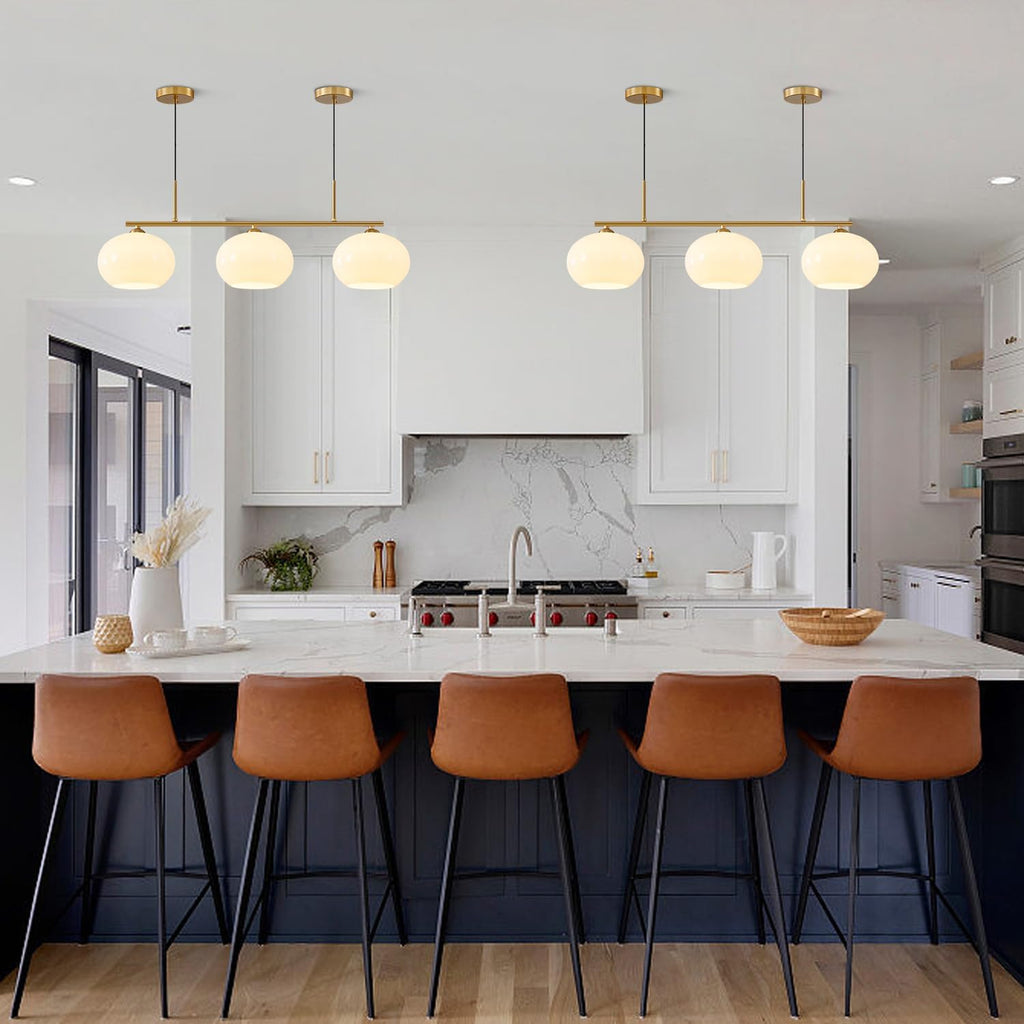 KCO Lighting Mid Century Modern 3-Light Brushed Brass Linear Pendant Light