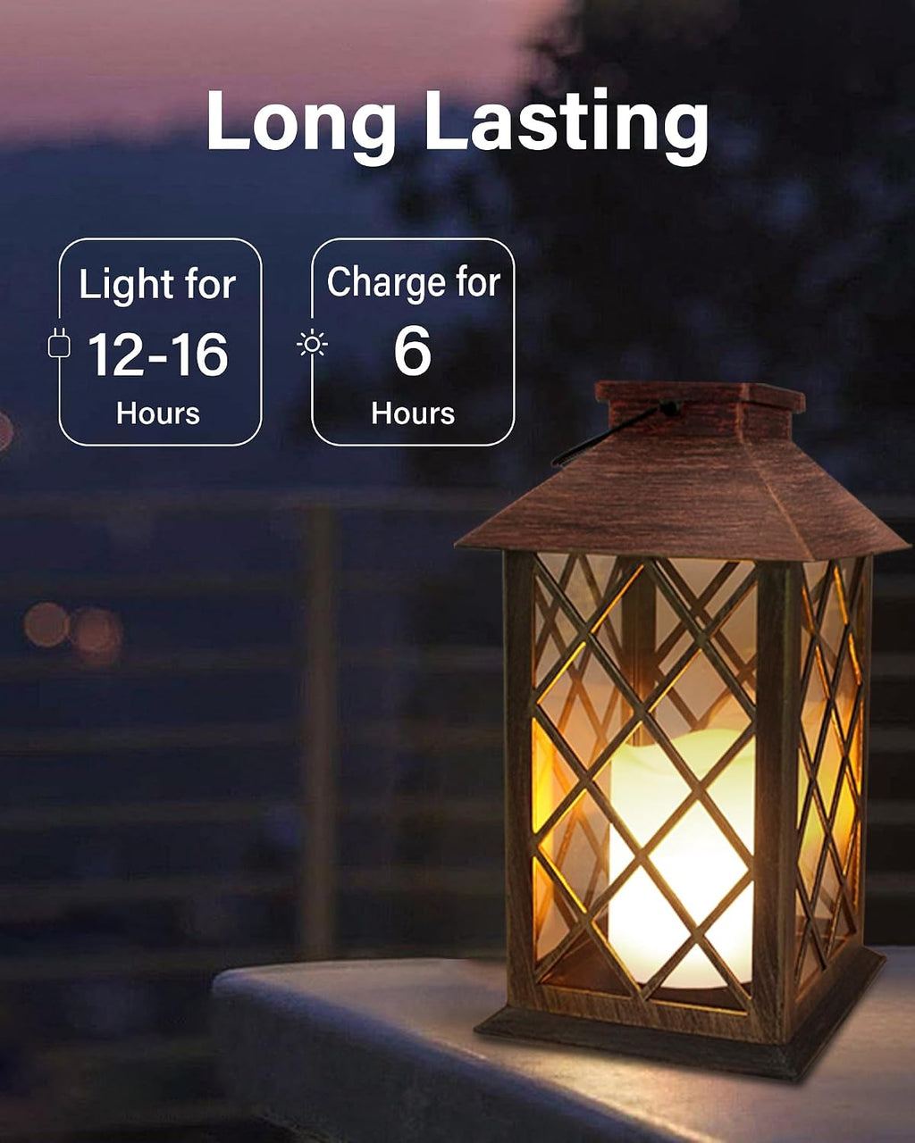 shymery solar lanterns, hanging outdoor lantern with lasts, side view