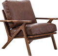 chairus Mid-Century Modern Brown Faux Leather Accent Chair, Comfy Upholstered Lounge Armchair with Removable Cushions & Solid Wood Frame, Retro Fabric Reading Chair for Living Room Bedroom Office