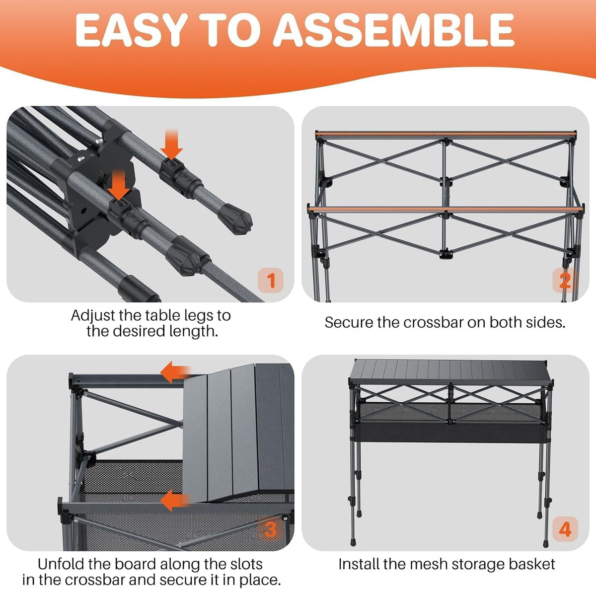 FUNYKICH Aluminum Folding Camping Table, 2 Height Adjustable 34.2''&27.5"