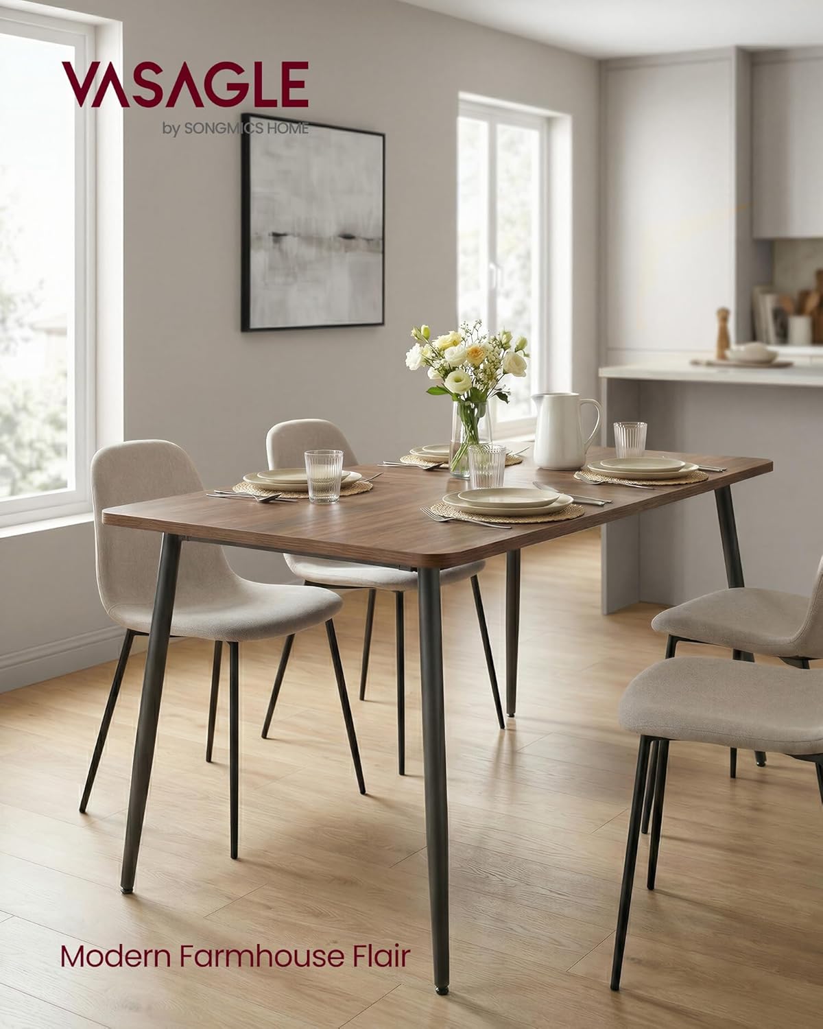 VASAGLE 55.1" Dining Table for 4-6 People, Modern Kitchen Table