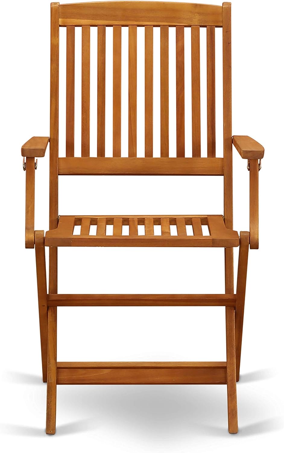 East West Furniture MNCM3CANA 3 Piece Folding Patio Bistro Sets Outdoor Set Contains a Round Acacia Wood Coffee Table and 2 Folding Arm Chairs, 30x30 Inch, Natural Oil