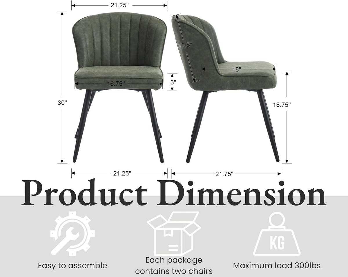 EALSON Modern Dining Chairs Set of 2, Upholstered Green Faux Leather Seater with Curved Shell Backs and Metal Legs, Armless Side Chair, for Dining Room/Kitchen/Restaurant Use