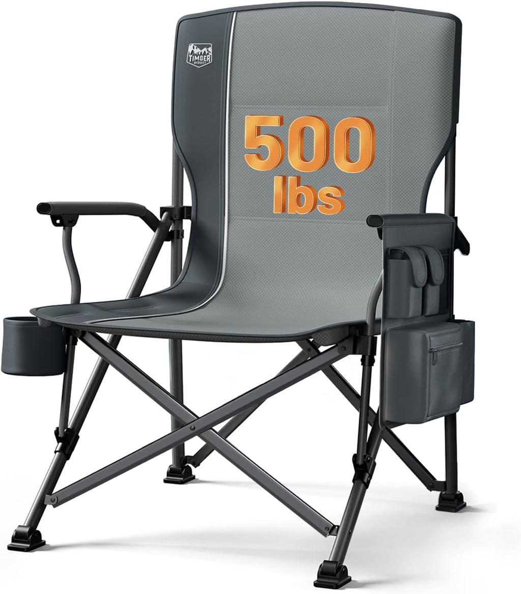 TIMBER RIDGE Oversized Folding Camping Chair High Back Heavy Duty for Adults Support up to 500lbs with Cup Holder, Side Pocket Cooler Bag